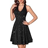 HomRain Glitter Sparkle V Neck Cocktail Dress for Women 2025 A Line Backless Halter Sequin Homecoming Evening Party Dresses