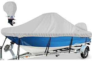 BOATPRO Waterproof Center Console Boat Cover 20-22ft, Heavy Duty 1300D Marine Grade Polyester Canvas 20’21 ft 22 Foot Boat Center Console Covers, Gray