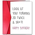 Esivelo Funny 40th Birthday Card for Friend Sister Brother, Sassy Happy 40th Birthday Gift, Forty Year Old Card Gift (Look at You Turning 20 Twice)