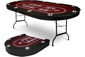LUCKYERMORE Upgraded 10 Players Poker Table with Cup Holder, 91’’ Extra Large Folding Casino-Style Texas Game Poker Tables with Padded Rails, Red Felt Surface, Fully Assemble