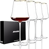 JEKOSEN New Red Wine Glasses With Gold Rim Set of 4 Long Stem Clear Wine Glasses Premium Crystal Gift for Christmas, Birthday, Anniversary or Any Special Occasion 23 Ounce