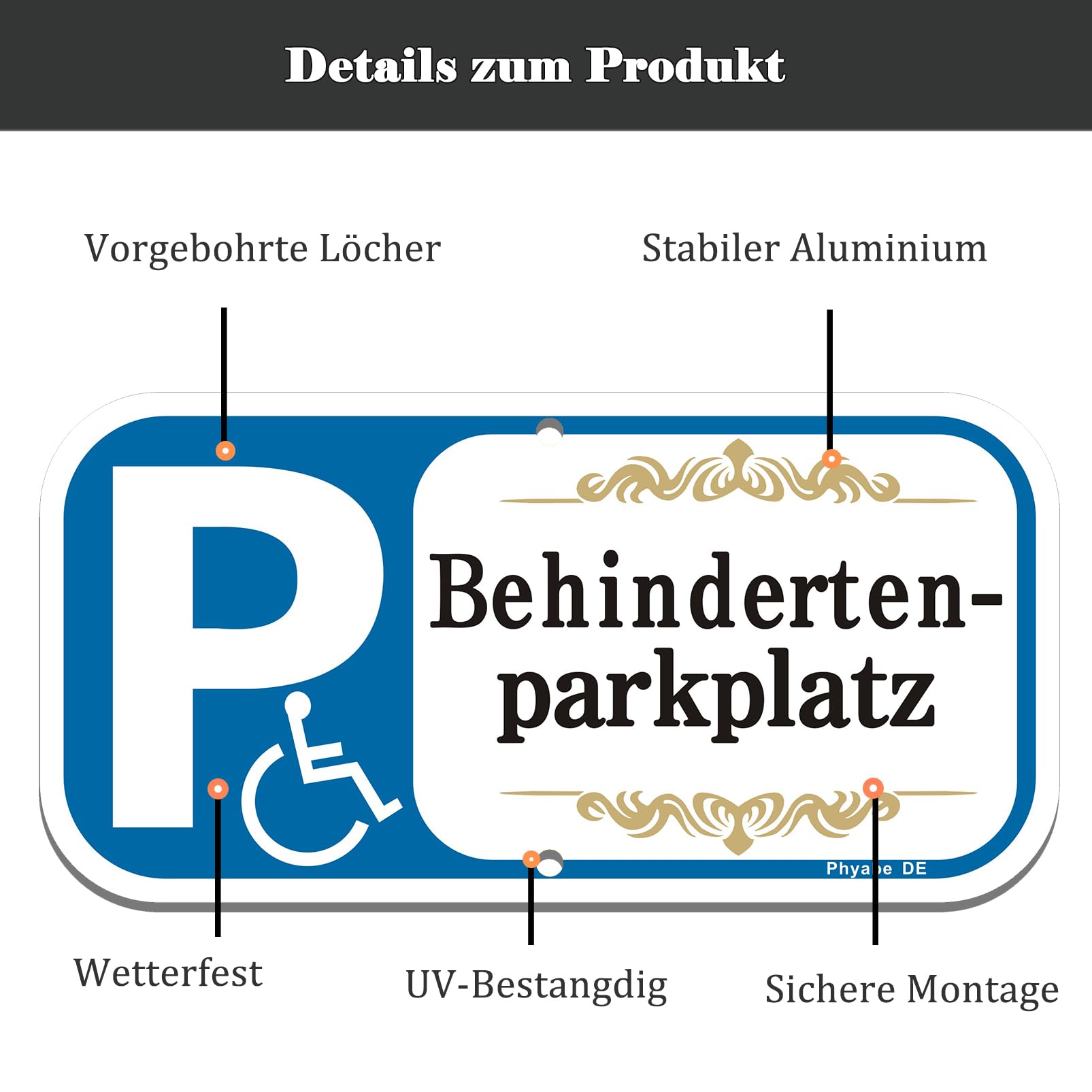 schild Behinderten-parkplatz 2 Stück, 30x15cm Aluminium Schilder，für Außen-und Innenbereich 3