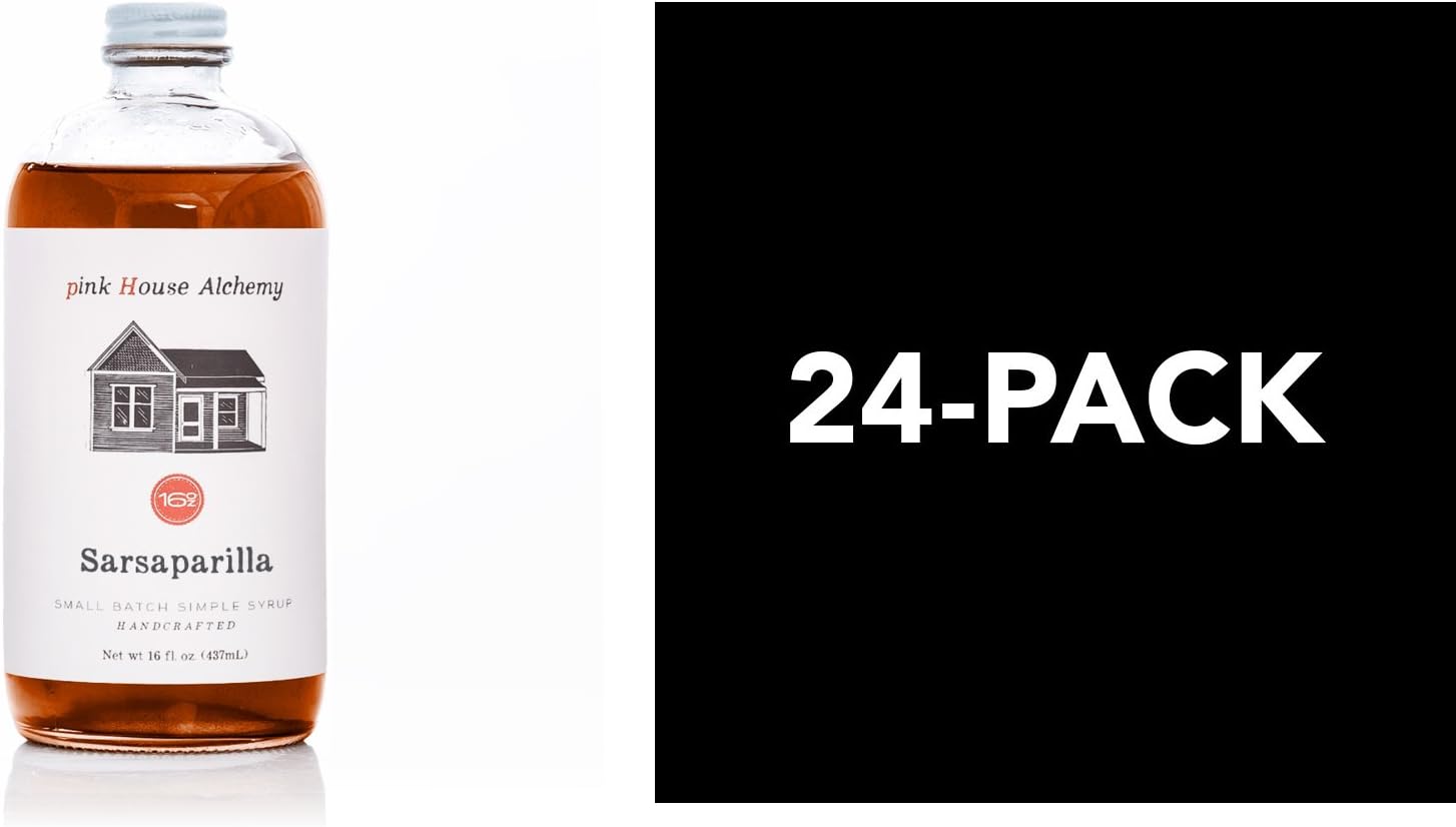 Pink House Alchemy Sarsaparilla Syrup - 24 / 16 oz Simple Syrup Cocktail Drink Mix - Use to Flavor Coffee - Hawaiian Shaved Ice - Dessert Topping - Using Only Fresh Flowers (S 24)