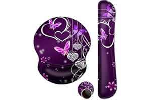 ArtSo Upgraded Wrist Rest Support for Mouse Pad & Keyboard, Ergonomic Gel Mousepad Non-Slip Rubber Base Home,Office Pain Relief, Easy Typing Cushion Neoprene, Soft Memory Foam, Purple Heart Butterfly