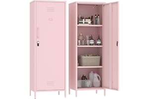 Steehoom Metal Locker Storage Cabinet with Adjustable Shelves, 59" H Pink Locking Tool File Cabinets Kids Snack Locker Organizer for School Classroom,Bedroom,Gym Home Office,Entryway and Hallway
