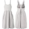 Uaussi Cotton Linen Apron Cross Back Work Apron for Women with Pockets Pinafore Dress X Cross Halter Apron for Chef Gardening