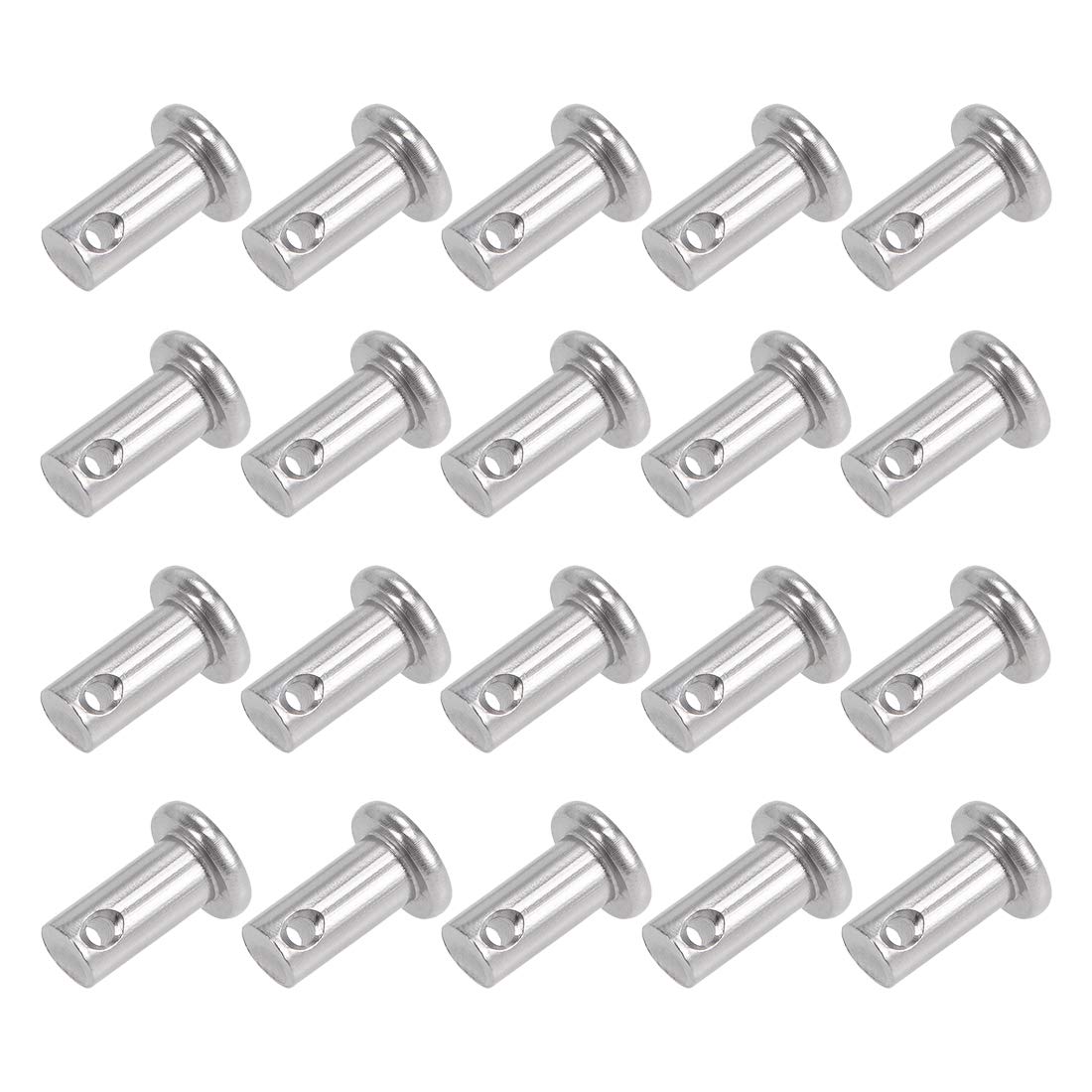 sourcing map Single Hole Clevis Pins - 6mm X 12mm Flat Head 304 Stainless Steel Link Hinge Pin 20Pcs