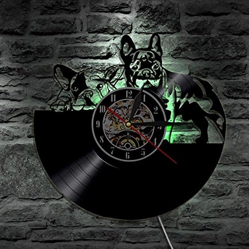 LXZ 12 " Sad Dogs Silhouette Modern Decor Vinyl Wall Clock French Bulldog Lp Atmosphere Lamp Remote Control Record Led Backlight