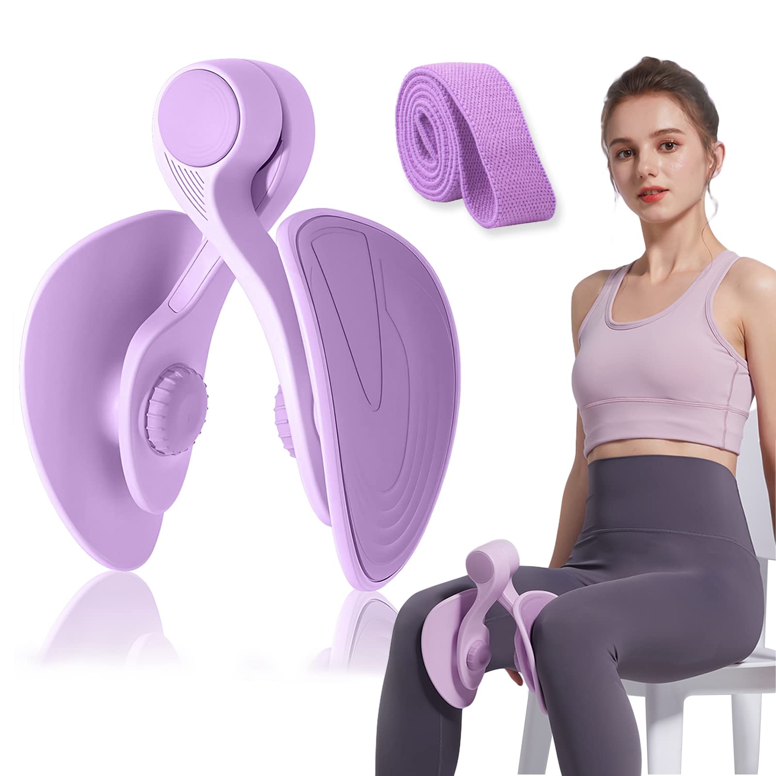 Photo 1 of Thigh Exerciser 35lb Pelvic Floor Exercise Devices Inner Thigh Kegel Exerciser Pelvic Floor Strengthening Device Women Workout Equipment Train for Home Hip Under Desk Men Women Purple with Band