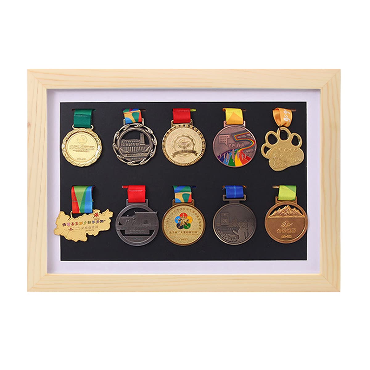 WANLIAN Medal display cabinet, deep frame solid wood medal rack, display war/military/sports/sports/marathon/medal frame
