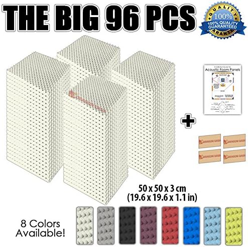 Dragon Dash (96 Pack) of 19.6" X 19.6" X 1.1" Inches Pearl White Acoustic Soundproofing Egg Crate Foam Studio Treatment Wall Panel Tiles DD1052 (PEARL WHITE)