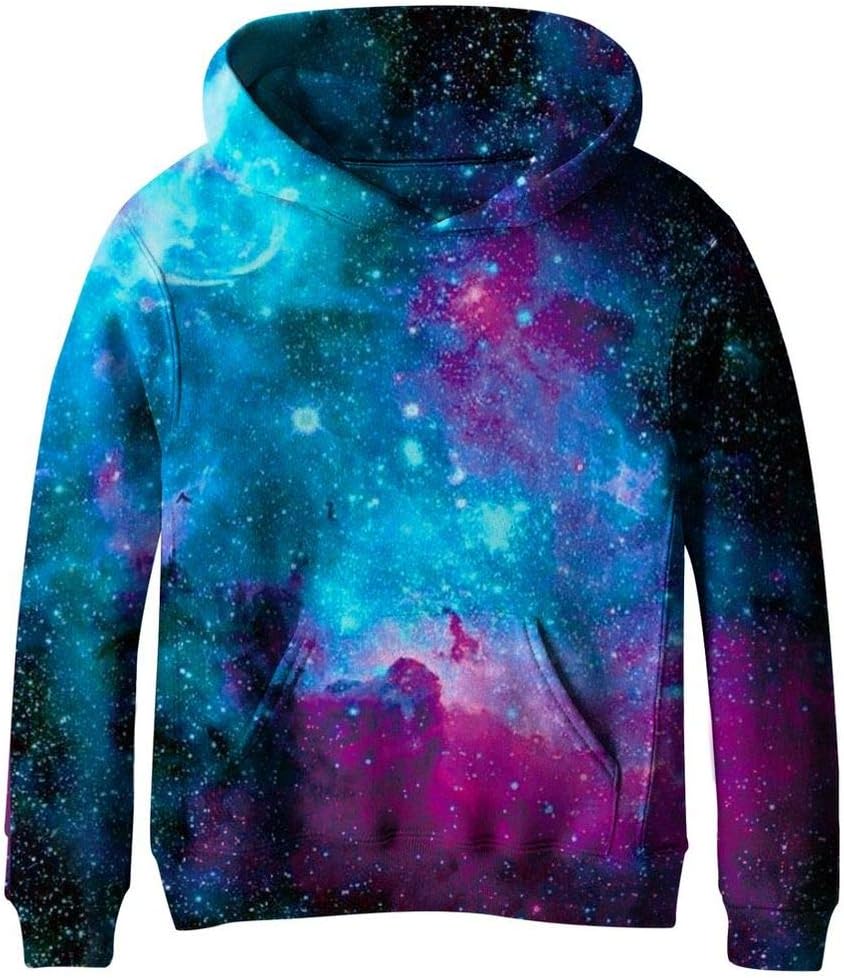 Euro Sky Big Girls Kids Blue Galaxy Pockets Sweatshirts Fleece Hooded Hoodies 4-16Y
