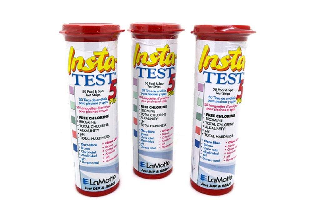 LaMotte 5-Way Insta Test Strips Plus for Swimming Pool & Hot Tub Spa free chlorine or bromine, pH, total chlorine, total alkalinity, and total hardness - 50 x 3