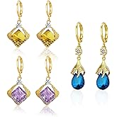3 Pairs Crystal Earrings For Women Gold Crystal Dangle Earrings For Women Leverback Dangle Earring Created Purple Drop Earring Jewelry Gifts for Mom