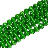 6mm Dark Green Cat Eye Beads Round Semi Precious Gemstone Loose Beads for Jewelry Making (63-66pcs/strand)