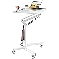 JOY worker Mobile Standing Desk, 28 inch Small Height Adjustable Rolling Laptop Desk, Portable Sit Stand Desk with Lockable Wheels, Ergonomic Desktop Table for Home Office, White