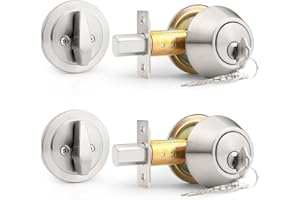 Probrico(2 Pack Keyed Alike Single Cylinder Deadbolts Brushed Nickel (Combo Packs), Keyway Keys Handleset, 3 Keys Anti-Theft Interior& Exterior Door Hardware (for Entrance Lock and Front Gate)