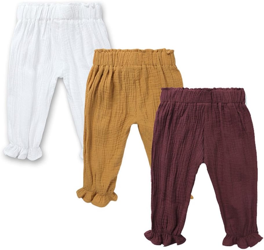 MYGBCPJS Baby Boys Girls 3 Pack Cotton Linen Trousers Kids Casual Ankle Pants