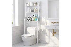 3-Tier Over The Toilet Storage Shelf, Freestanding Bathroom Organizer with Removable Towel Hooks & Paper Holder, Space-Saving