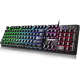 NPET K10 Gaming Keyboard USB Wired Floating Keyboard, Quiet Ergonomic Water-Resistant Mechanical Feeling Keyboard, Ultra-Slim