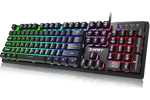 NPET K10 Gaming Keyboard USB Wired Floating Keyboard, Quiet Ergonomic Water-Resistant Mechanical Feeling Keyboard, Ultra-Slim