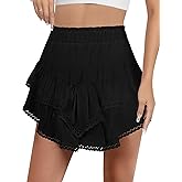 AURUZA Flowy Shorts for Women, Ruffle Tiered High Waist Pleated Boho Casual Swing Beach Mini Skirt Golf Tennis Crochet Shorts