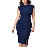 AISIZE Women's Retro Half Collar Ruched Slim Cocktail Pencil Dress