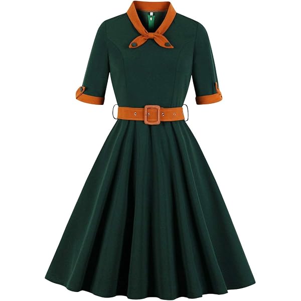 Amazon.com: IWEMEK Women Short Half Sleeve Sailor Tie Neck 1940 Vintage  Dress Audrey Hepburn Rockabilly Cocktail Swing Dress 1950s Tea Party Dress  with Adjustable Belt Summer Wedding Formal Evening Gown Green L :