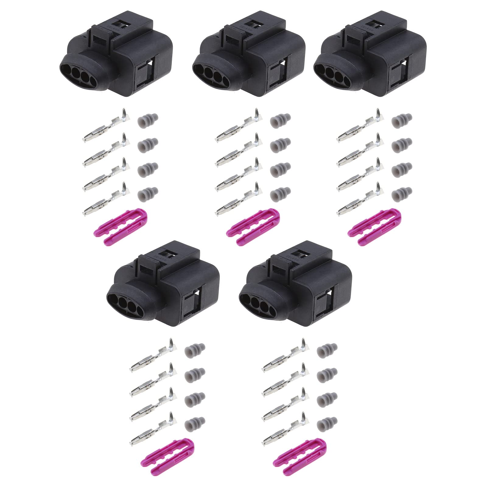 ECSiNG 5 Sets Car 4 Pin Female Connectors with Female Terminals & Seals Car Intake Pressure Sensor Female Connector 1J0973704 Compatible with VW Compatible with Audi