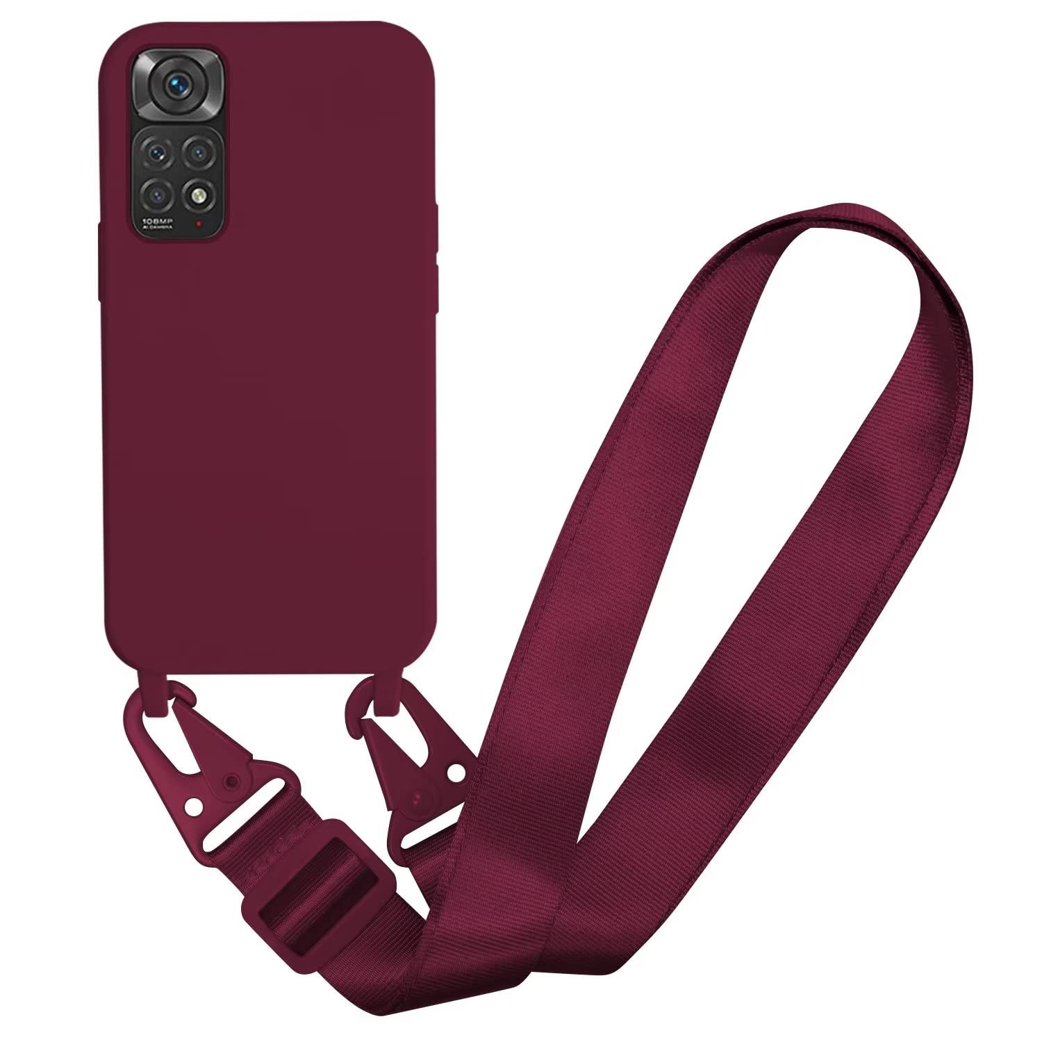 SLWYF Compatible with Xiaomi Redmi Note 11 4G/Note 11S Case, Liquid Silicone Protective Phone Case with Strap Adjustable Neck Cord Necklace Soft Cover Crossbody Lanyard for Xiaomi Redmi Note 11, Red