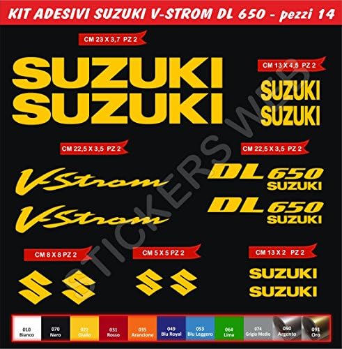 Adhesive Stickers Suzuki V-Strom DL650 VSTROM Kit 14 Pieces, Motorcycle Motorbike Item Code 0084, Various Colours