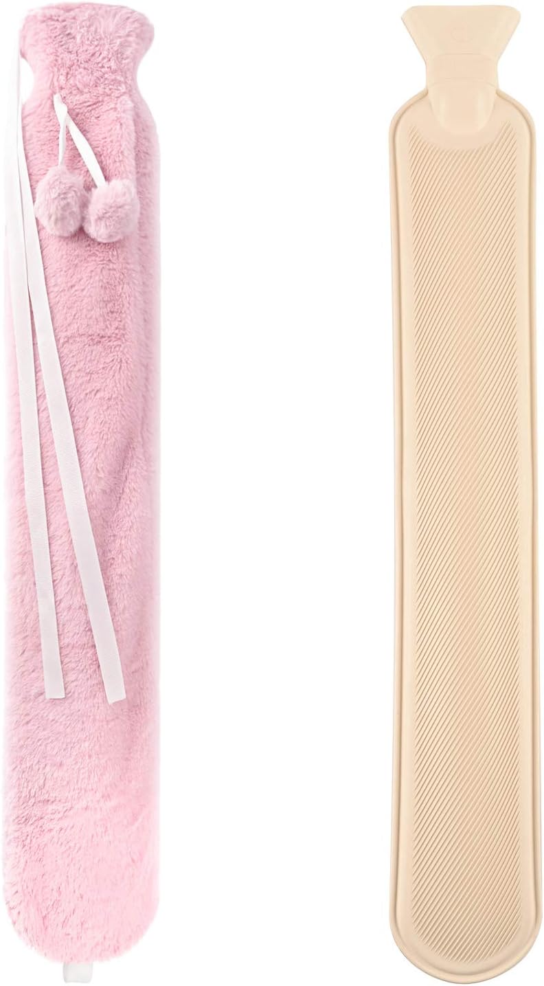 Long Hot Water Bottle with Plush Cover, Long Wearable Belts for Fixing
