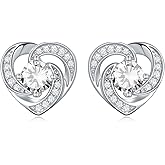 AOBOCO 925 Sterling Silver Birthstone Heart Stud Earrings, Anniversary Valentine's Birthday Jewelry Gifts for Women Girls