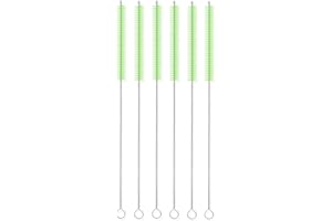 FOREVERIE Tube Pipe Straws Cleaner Brush Green, Set of 6, with High Density Nylon Bristles & Stainless Steel Handle & Hanging