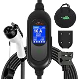 Level 1 Level 2 EV Charger, 16 Amp 110-240V Portable Electric Car Charger, LCD Screen Display, Adjustable Current 8A-16A, Include NEMA6-20R to NEMA 5-15P Plug Compatible with All SAE J1772 EVs