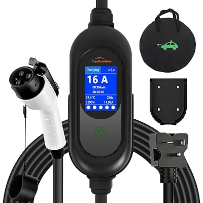 Level 1 Level 2 EV Charger, 16 Amp 110-240V Portable Electric Car Charger, LCD Screen Display, Adjustable Current 8A-16A, Include NEMA6-20R to NEMA 5-15P Plug Compatible with All SAE J1772 EVs