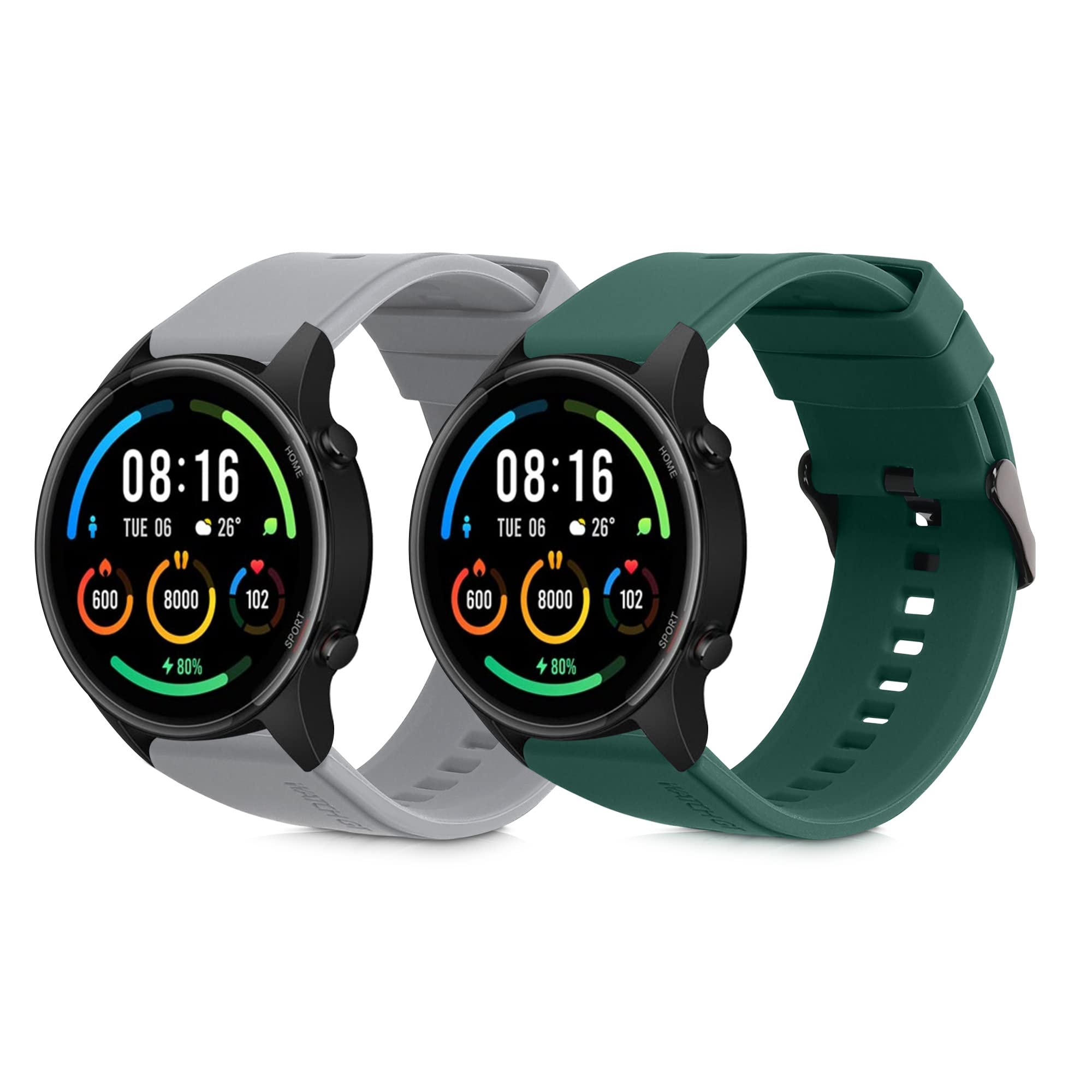 kwmobile Straps Compatible with Xiaomi Watch S4/S4 Sport/S3/S2/Watch S1 Active/Redmi Watch 5 Active Straps - 2x Replacement Silicone Watch Bands - Smartwatch or Fitness Tracker - Grey/Dark Green — image 1