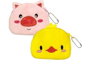 Krinisou Animal Coin Purses for Kids, Plush Chick Pig Coin Pouch, Small Wallet with Zipper Keychain 2Pcs