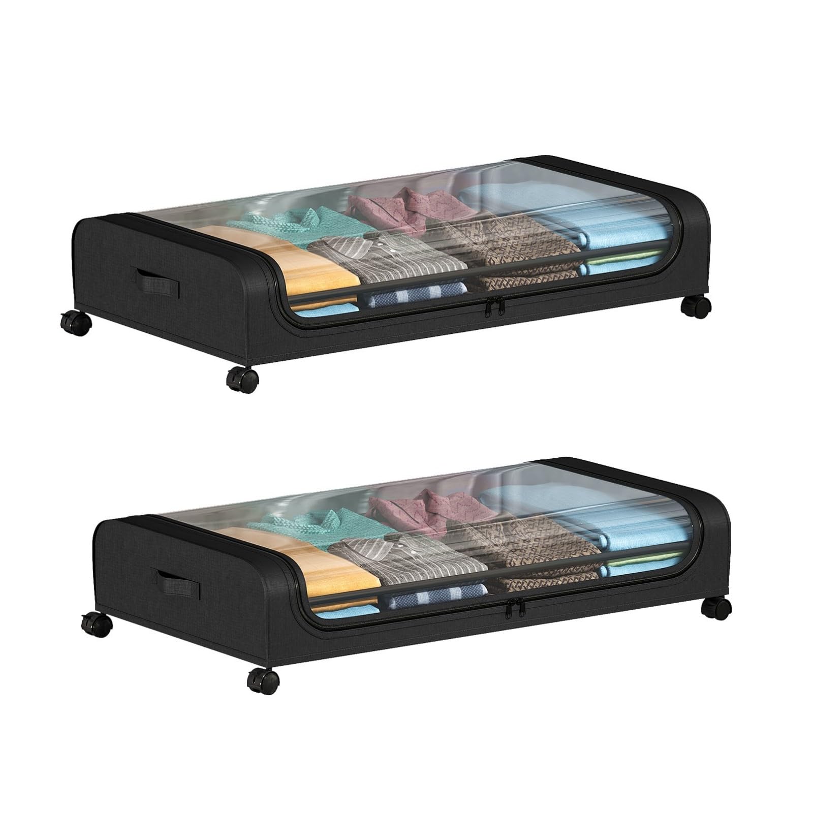 Plcnn 2Pcs Under Bed Clothes Storage with Wheels Under Bed Storage Containers Rolling Under Bed Storage Metal Drawer,Organization and Storage for Clothes Shoes Books Toys(2Pcs-Black)