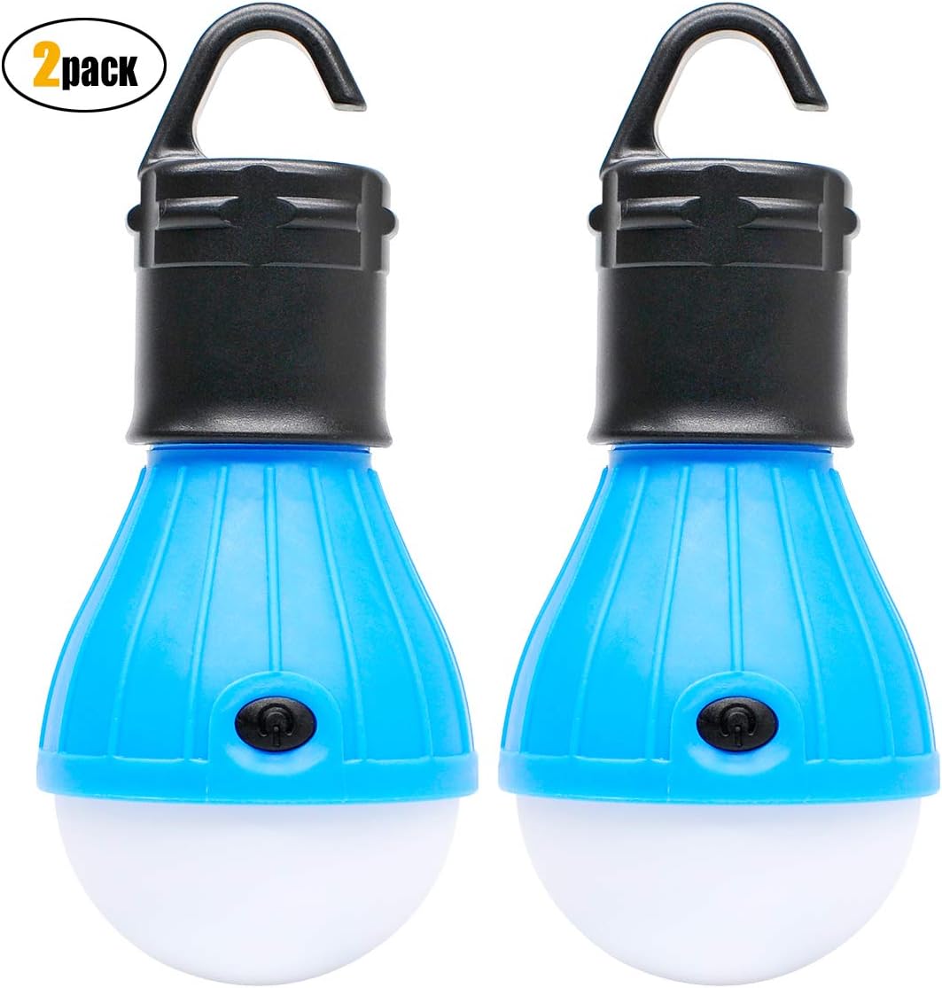 2 Pack Sanniu Portable LED Lantern Tent Light Bulb for Camping Hiking Fishing Emergency Light, Battery Powered Camping Equipment Gear Gadgets Lamp for Outdoor & Indoor(BLUE)