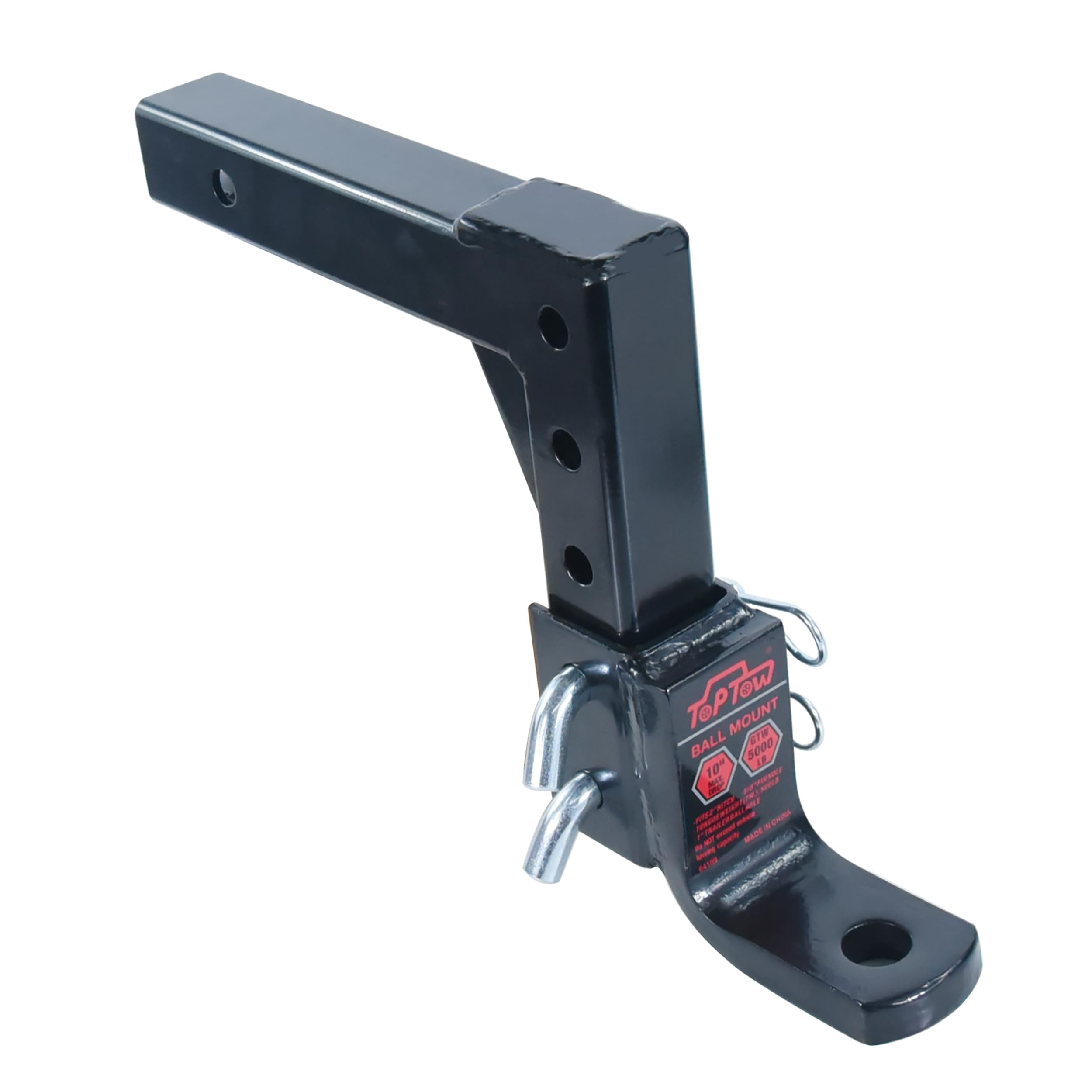 Photo 1 of TOPTOW 64189 AdjustableTrailer Hitch Ball Mount with 5/8 inch Hitch Pin, 10 inch Drop Max, Fits 2 inch Hitch Receiver, Matte Black