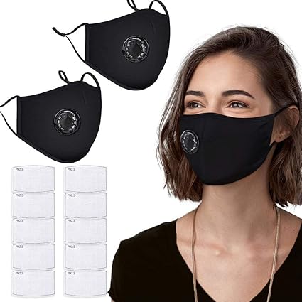 Amazon Com Pm2 5 Dust Mask 2 Pack Cotton Carbon Filter Face Mask Reusable Breathing Valve Respirator Mouth Mask With 10 Activated Carbon Filters Protection From Dust Pollen Pet Dander Beauty