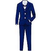 YuanLu Boys Velvet Blue Suits 5 Piece Slim Fit Dress Suit Set for Wedding