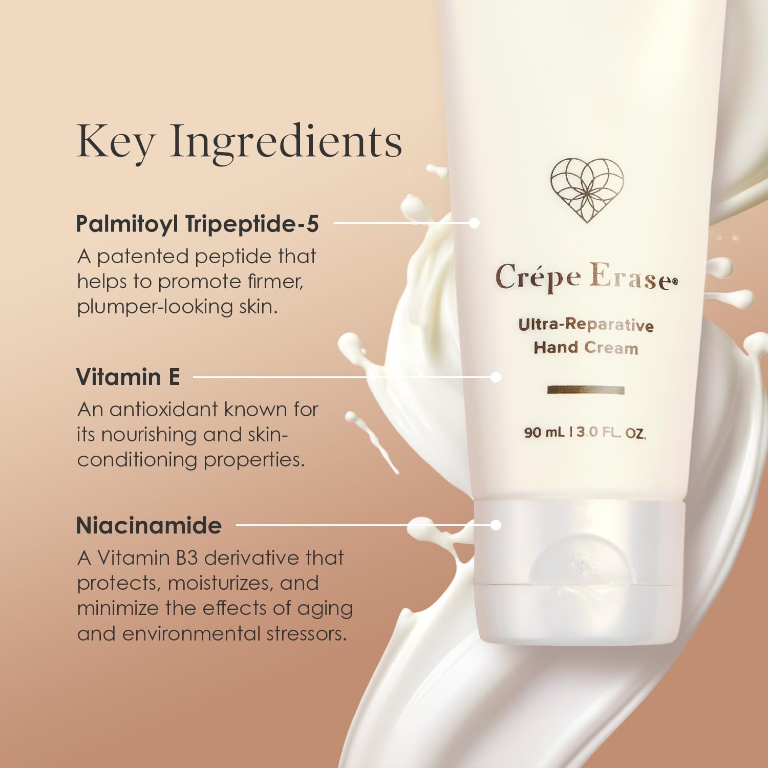 Crepe Erase Ultra-Reparative Hand Cream, Anti-Aging Hand Treatment, Lotion with Moisturizing Shea Butter, Vitamin E and Squalane for Cracked, Dry Hands, Supports Wrinkle on Hands, 3 fl oz