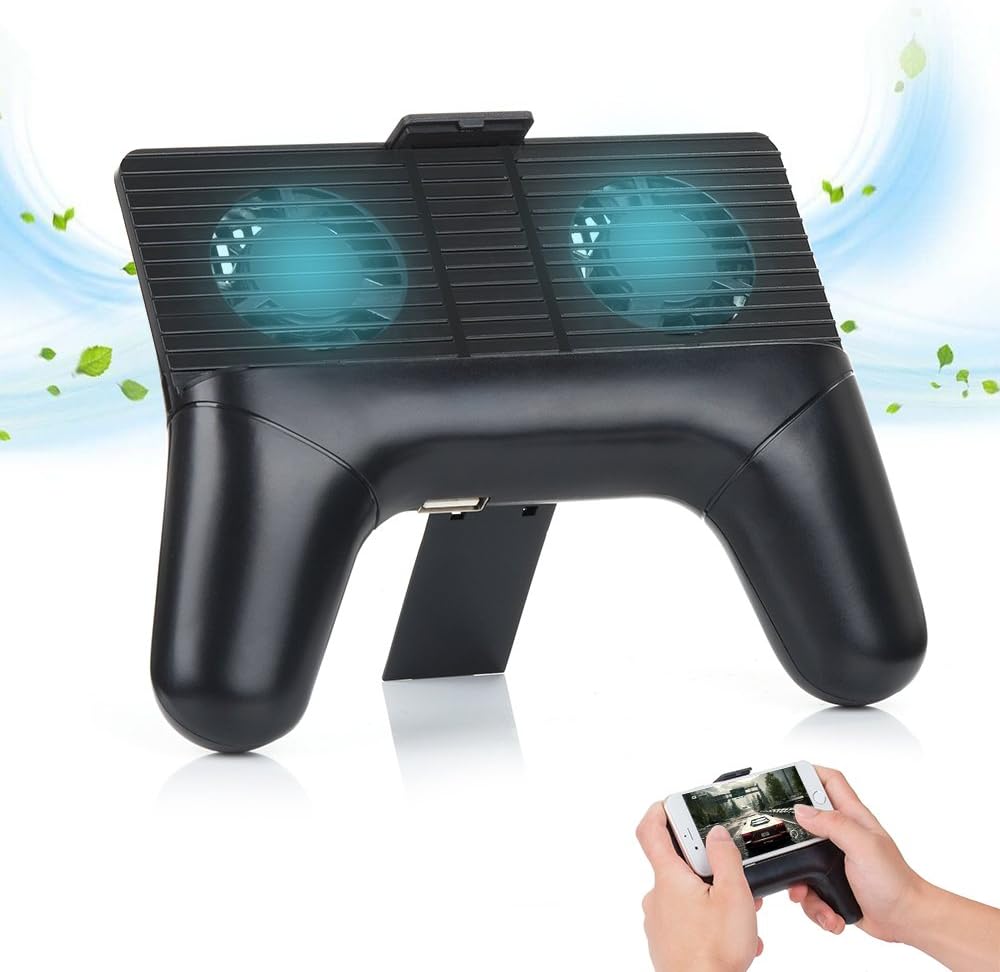 Miuko Cell Phone Radiator, 4 in 1 Cell phone Cooler Stand Holder Portable Power Bank Game Pad Cooling Fan for iPhone Android Samsung Smartphone (Black)