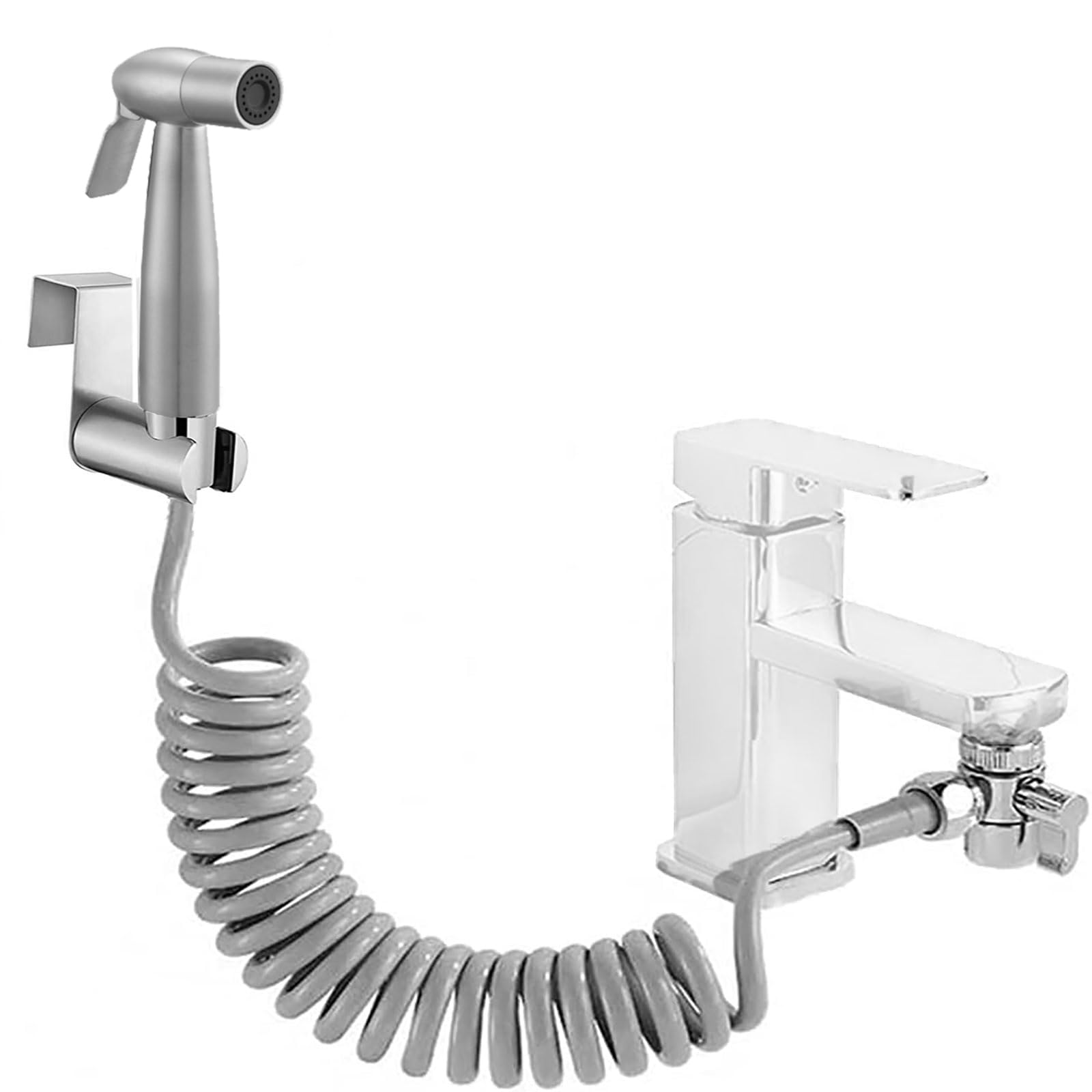 Bidet Shower Kit, Stainless Steel Bidet Hand Shower for Bidet Toilet Shower with 2 Way Shower Diverter, 1.5m Spring Hose and Hand Shower Holder