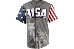 Greater Half Custom Baseball Jersey Button Down USA Grey America #1 (Small-4XL)