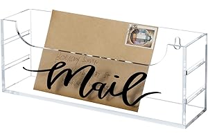MyGift Premium Clear Acrylic Mail Holder with Decorative Black Cursive Mail Label, Modern Wall Mounted or Tabletop Mailbox, L