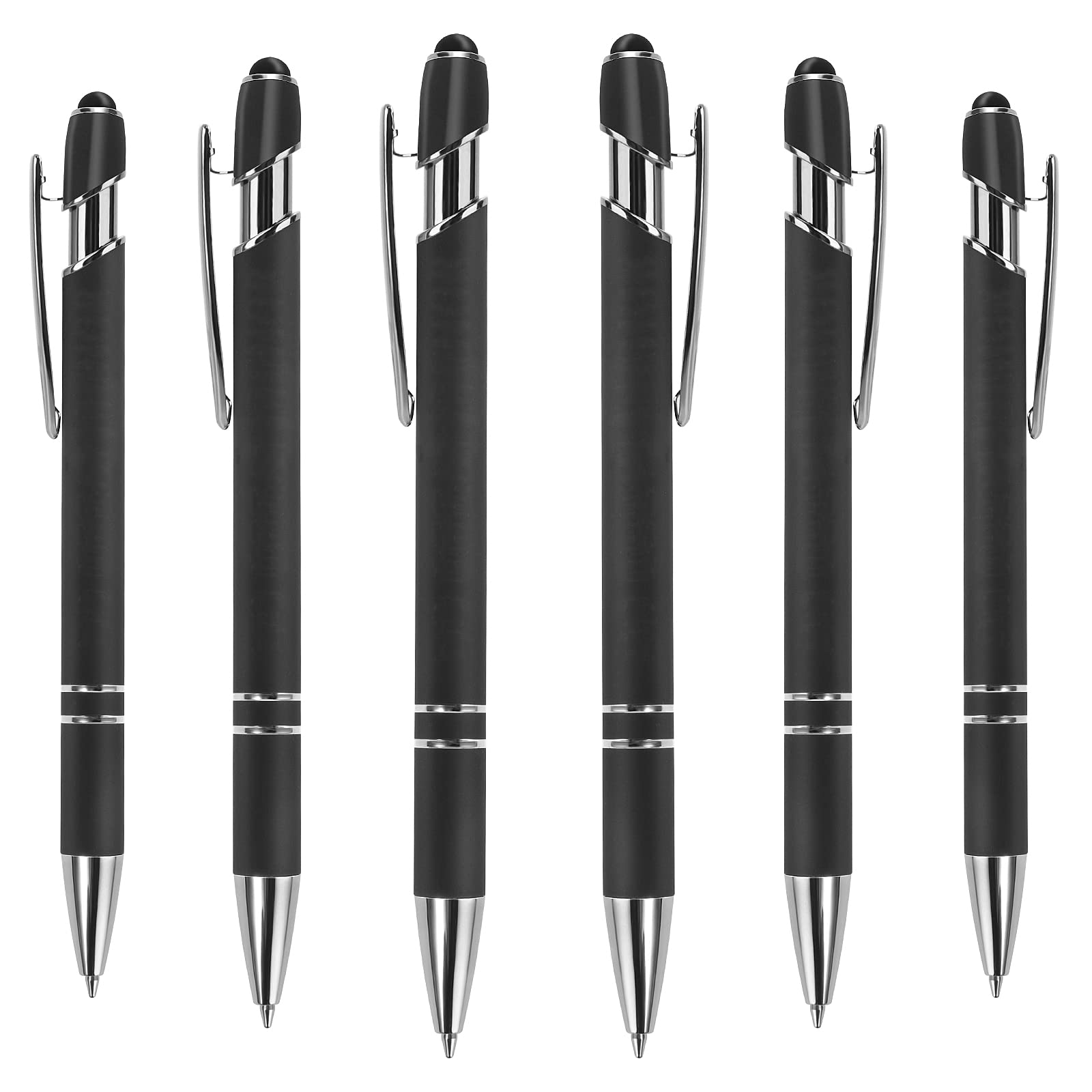 Cobee Ballpoint Pen with Stylus Tip, 6 Pieces Retractable Ballpoint Pens, 1.0 mm Black Ink Soft Responsive Click Metal Pens, 2 in 1 Stylus for Touch Screens, School Office Gift Supplies(Black)