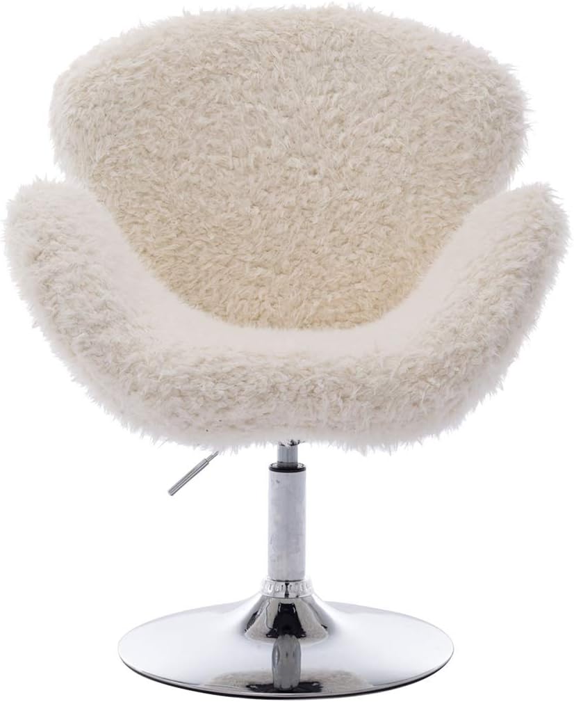 chairus Fur Vanity Accent Lounge Chair, Plush Shell Chair, White Shaggy Fur Accent Faux Sheepskin Chair for Girls
